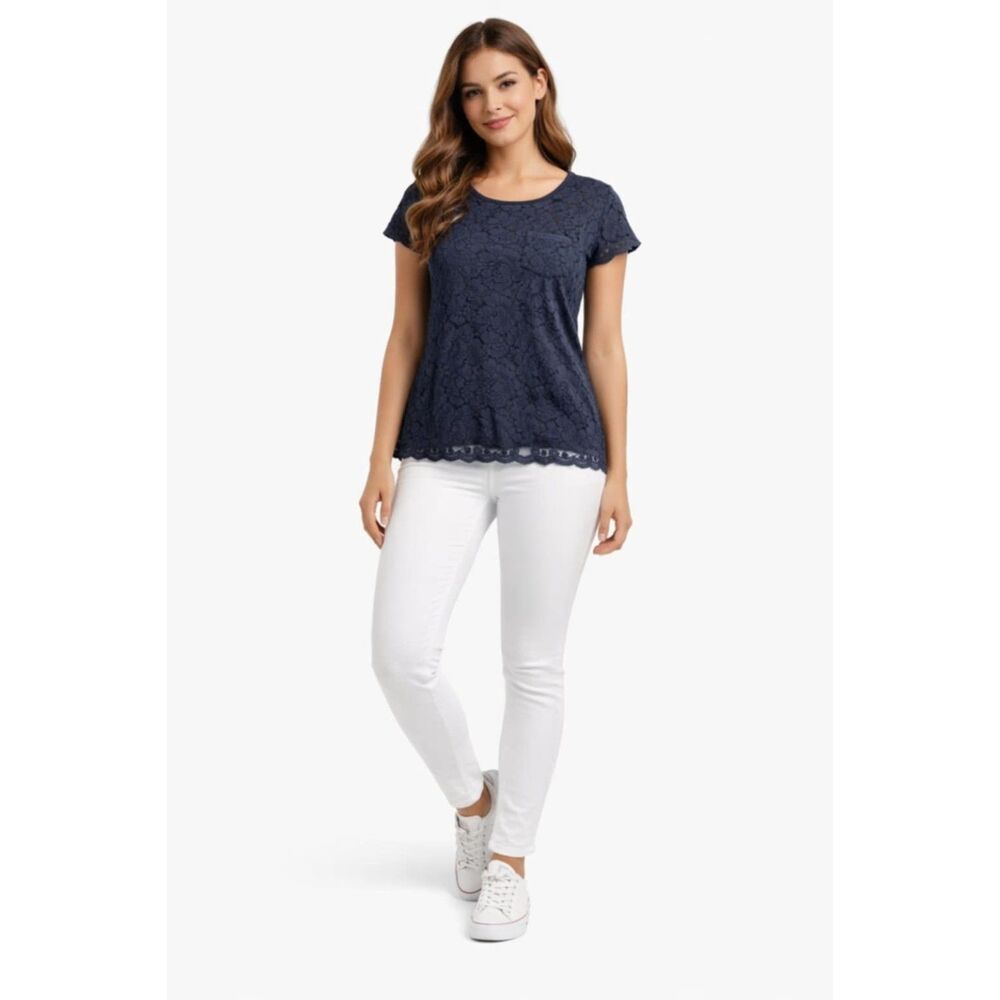 Hollister T Shirt Top Navy Blue Lace Cap Sleeves WOMEN'S WOMAN'S Junior's Small